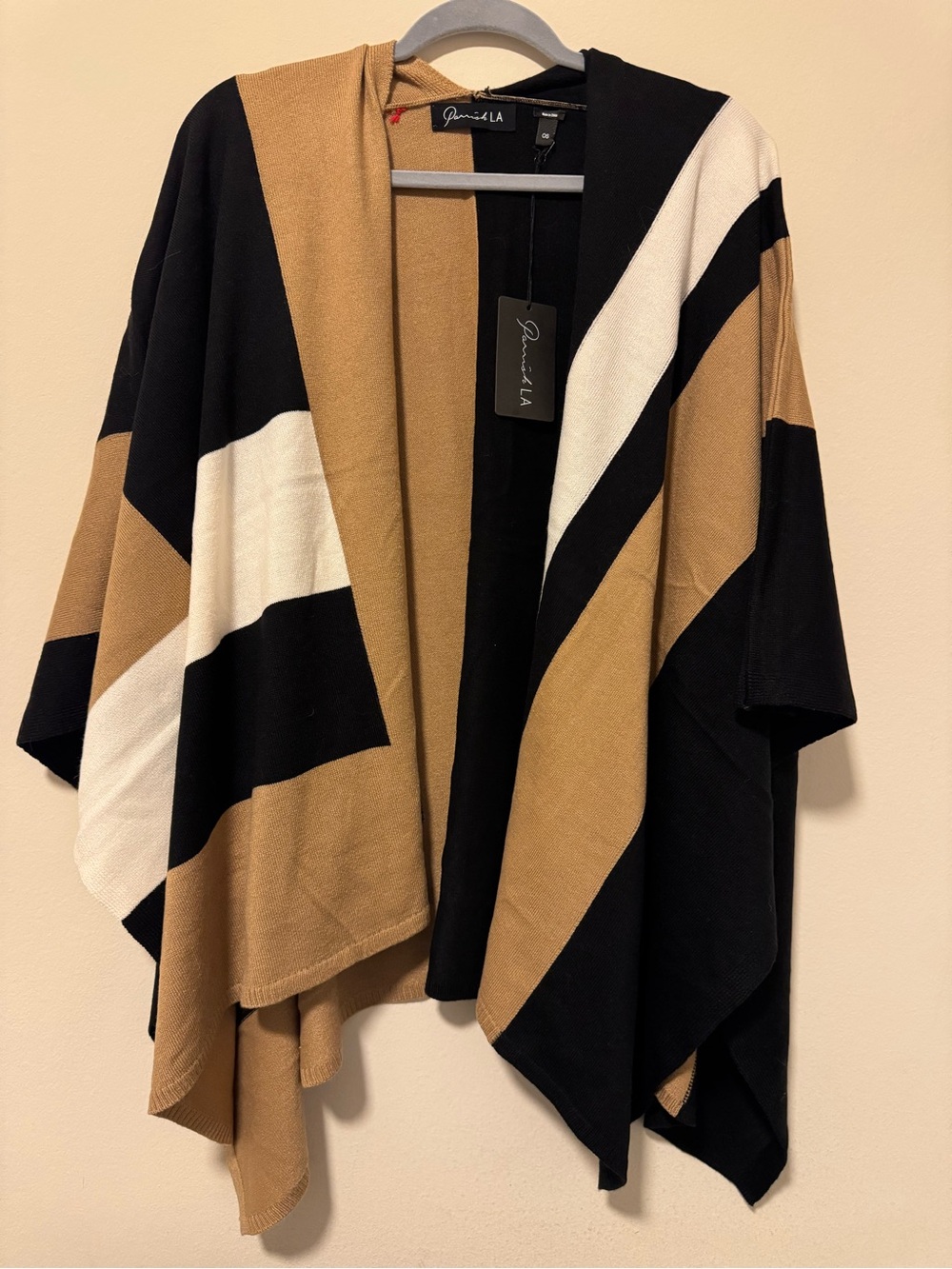 Parrish LA Women's Stevie Colorblock Poncho Wrap - Black & Camel One Size